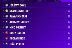 本赛季英超创造重大机会榜：多库7次居首，谢尔基、赖斯5次